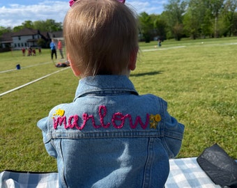 Hand embroidered jean jacket, custom jean jacket, personalized jean jacket, monogrammed jacket