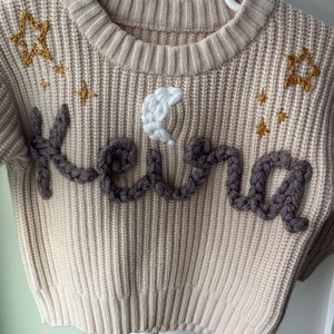Hand embroidered knit sweater, personalized name sweater, custom hand embroidered knit sweater, chunky knit name sweater, baby name sweater image 7