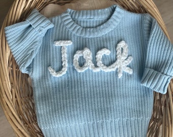 Hand embroidered knit sweater, personalized name sweater, custom hand embroidered knit sweater, chunky knit name sweater