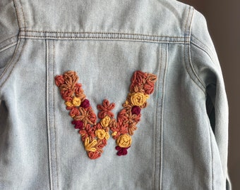 Hand embroidered jean jacket, custom jean jacket, personalized jean jacket, monogrammed jacket