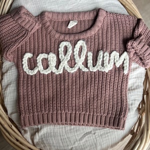 Hand embroidered knit sweater, personalized name sweater, custom hand embroidered knit sweater, chunky knit name sweater image 10