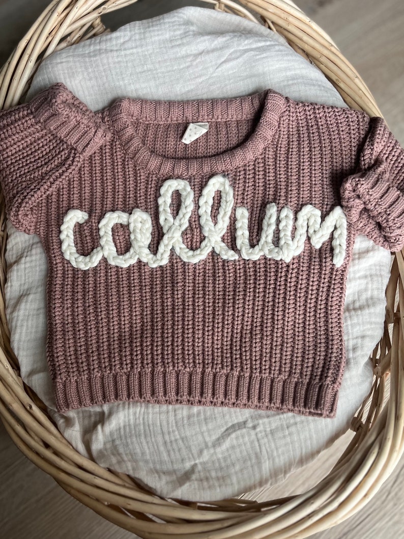 Hand embroidered knit sweater, personalized name sweater, custom hand embroidered knit sweater, chunky knit name sweater image 10