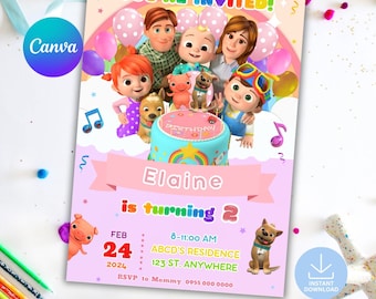 Kids Girl Pink Editable Printable Template Birthday Christening Digital Invitation Birthday Party Invite Canva Template