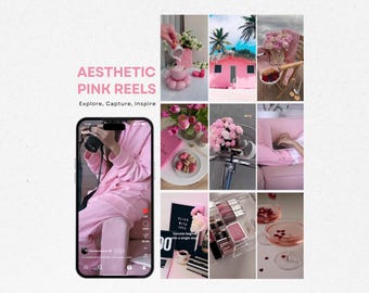 180 Reels de Pink Coquette, videos rosados sin rostro PLR y MRR, Reels de Instagram rosados, videos estéticos rosados