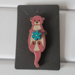 Wood otter brooch pin handmade