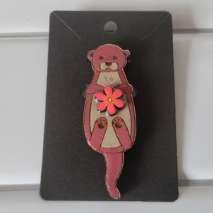 Wood otter brooch pin handmade