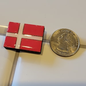 Wood Danish Flag brooch pin handmade