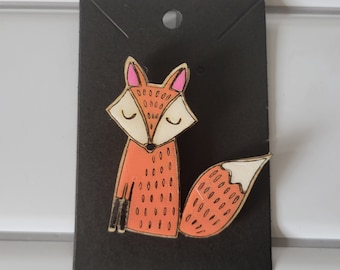 Wood fox brooch pin handmade
