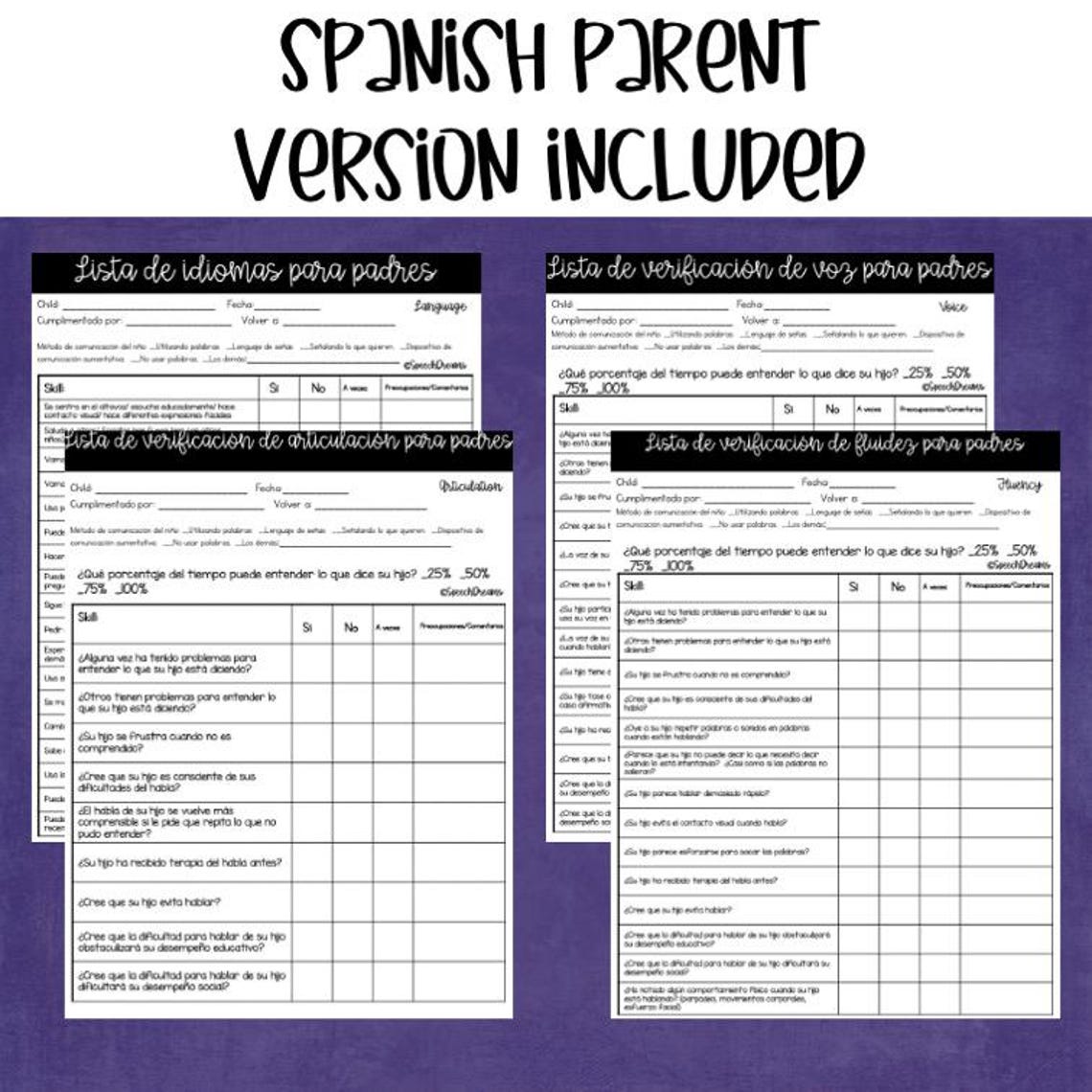 Speech Language Parent Questionnaire: Observation for Teachers and Slps ...