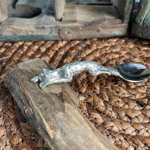 Vintage Pewter Diana Carmichael Cheetah Design Sugar Spoon