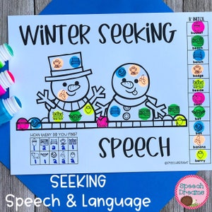 Peut inclure: Une activité de langage et de parole sur le thème de l'hiver imprimable avec deux bonhommes de neige avec des points colorés. L'activité comprend une liste de mots et une grille pour compter le nombre de points sur chaque bonhomme de neige.
