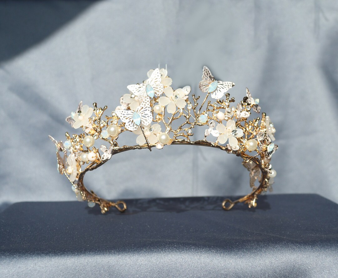 Gold Butterfly Floral Tiara,handmade Butterfly Jewelry,fairy Tiara ...