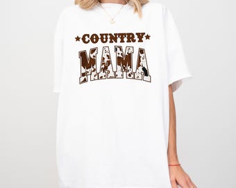 Country Mama Shirt, Cow Print Mom Shirt, Western Mother's Day Shirt, Cow Print Mother's Day Tee, Rodeo Mama Graphic Shirt