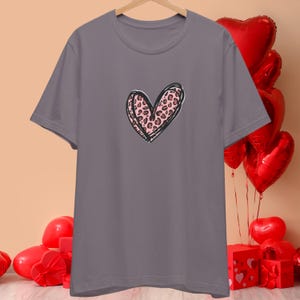 Pink Leopard Heart Valentine&#39;s Day T-Shirt, Valentine&#39;s Gift, Heart Print Shirt, Valentines Unisex Tee, Love T-Shirt, Cute Valentine&#39;s Shirt