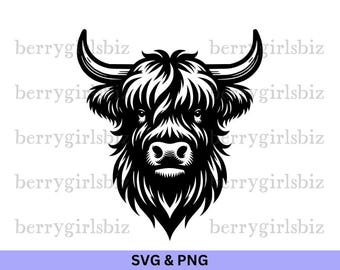 Highland Cow SVG PNG, Highland Cow svg, Highland Cow png, Cow Clipart, Cow png, Cow svg, Highland Cows, Cows, Farm Animal, Digital Download