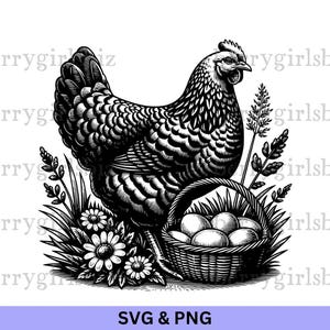 Huhn SVG PNG, Huhn und Eier, Huhn svg, Huhn png, Huhn png Datei, Huhn Vektordatei, Eierkorb, Hühner, digitaler Download