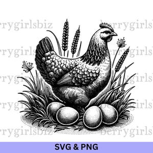 Huhn SVG PNG, Huhn und Eier, Huhn Illustration, Huhn Clipart, Huhn Vektor, Huhn Silhouette, Tiere auf dem Bauernhof, digitaler Download