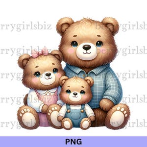 Famiglia di orsi PNG, Orso PNG, Immagine di famiglia di orsi, Ritratto di famiglia di orsi, Clipart di orsi, Orsetto, Animali carini, Orsacchiotti di peluche, Download digitale