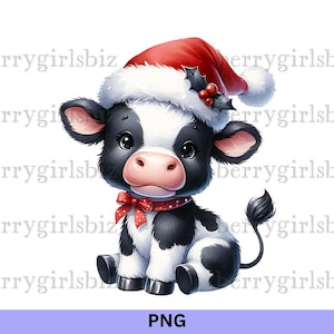 Ko PNG, Mjölkko PNG, Holsteinko PNG, Julko, Söt Julko, Ko, Kor, Ko med Tomtehatt, Gårdsdjur, Digital Nedladdning