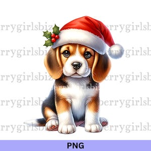 Beagle PNG, beagle met kerstmuts, hond met kerstmuts, Kerstmis, kersthond, beagle kerst, kerstbeagle, hond, digitale download