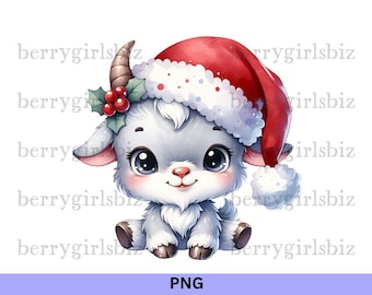 Goat PNG, Cute Goat PNG, Christmas Goat PNG, Cute Christmas Goat, Goat with Santa Hat, Christmas Goat, Goats, Farm Animals, Digital Download