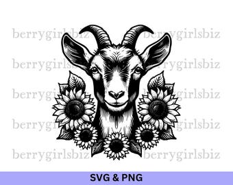 Cabra SVG PNG, Cabra svg, Cabra png, Cabra Clipart, Cabra con girasoles, Cabra con flores, Cabras, Diseño de cabra, Animales de granja, Descarga digital