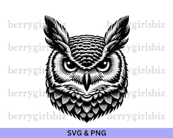 Owl SVG PNG, Owl svg, Owl png, Owl Face svg, Owl Face png, Great Horned Owl, Owls, Owl Clipart, Owl Design, Forest Animals, Digital Download