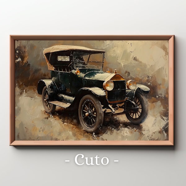 Classic 1920s Green Model T Ford in Rustic Setting: Evocative Vintage Oil Painting of Iconic Early Automotive History