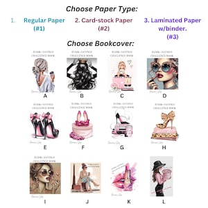 May include: A collage of 12 different book cover designs featuring illustrations of women in various poses and settings. The designs include a woman with a crown, a woman with sunglasses, a woman with a hat, and a woman with a lipstick. The text "$150K-SAVINGS CHALLENGE BOOK" appears on each design.