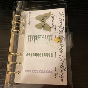 5k Monthly savings challenge binder, budget book, laminated savings trackers
