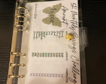 5k Monthly savings challenge binder, budget book, laminated savings trackers