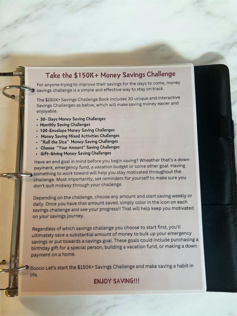 150K+ Savings Challenge Book (Laminated paper with binder)Reusable image 5