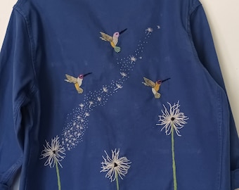 Embroidered work jacket (Work wear) - "The flight of the hummingbird" - Unique piece