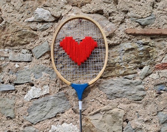 Vintage CSI badminton racket embroidered &quot;Don&#39;t break my Red heart&quot;