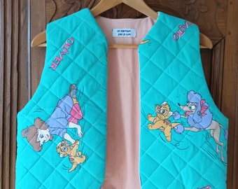 Veste sans manche matelassée upcyclée - Oliver Disney vintage - Pièce unique