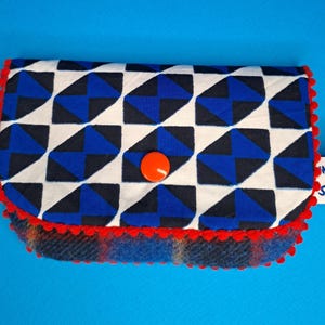 Porte-cartes  "Blue wax and tartan"