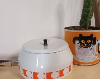 Vintage 70&#39;s orange and white fondue pot