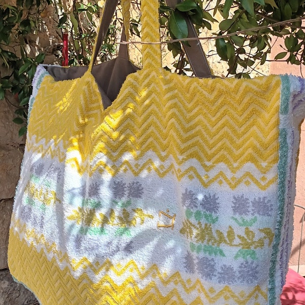 Sac Cabas XXL Eponges upcyclées "Yellow beach"