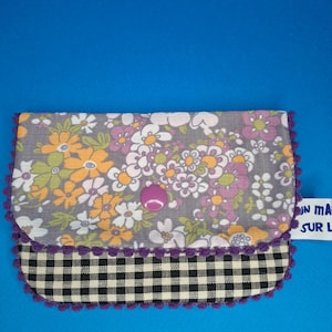 Porte-cartes OPHELIA - Collection COQUILLAGES et CRUSTACES - "Purple flowers and black vichy"