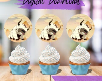 Adornos imprimibles inspirados en Appa-Avatar: The Last Air Bender: Imágenes comestibles para decorar Oreos o cupcakes.