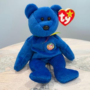 Clubby the Bear Beanie Baby - 1998 TY Royal Blue Plush with Iridescent Ribbon