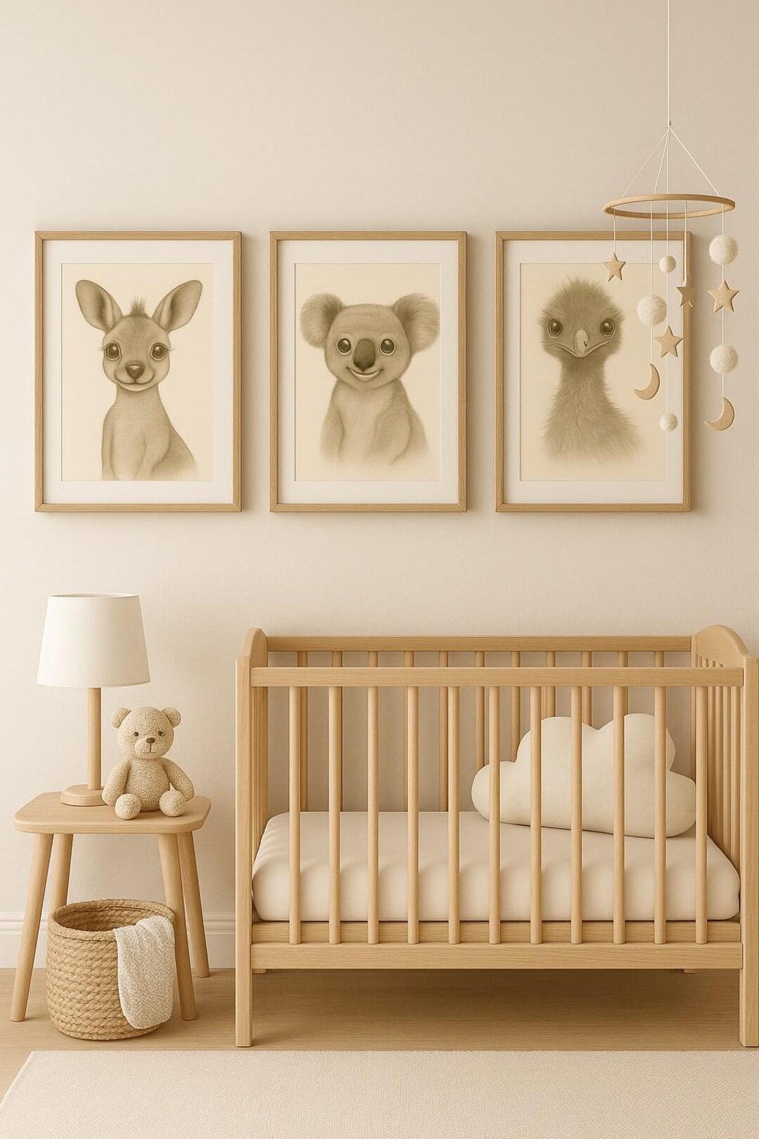Australian Baby Animal Prints – Kangaroo, Koala, Emu – Nursery Wall Art ...