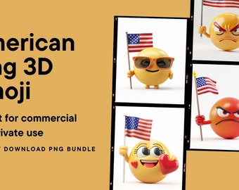 35 - American Flag 3D Emoji clipart for commercial and private use. Instant Download PNG graphics Bundle for Instagram, Google, Youtube