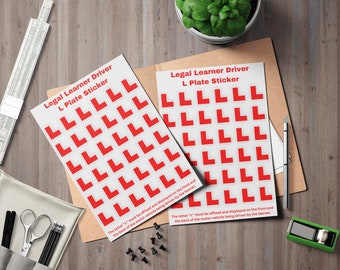 36 Learner L Driver Plate Sticker Sheet | Self Adhesive Planner | Driving Lessons Mini Icons | Icons Stickers