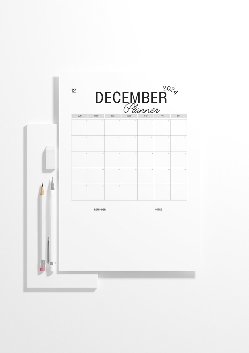 2024 Calendar 2024 Monthly Planner Vertical Sunday Start 2024 Elegant