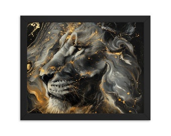 Framed poster, Wise Lion, Black and Gold, Black and Gold Lion