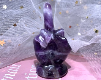 2.8''+ Natural dream amethyst quartz crystal,hand carved,crystal Middle Finger,crystal skull,Middle Finger skull, gift 1pc