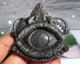 2.2''+ Natural Silver obsidian quartz,quartz crystal,hand carved,crystal Eye of God,Eye of God skull,New Year gift 1pc