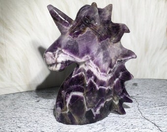 Natural Dream Amethyst quartz,quartz crystal,hand carved,crystal unicorn,unicorn skull,Home decoration gift 1pc