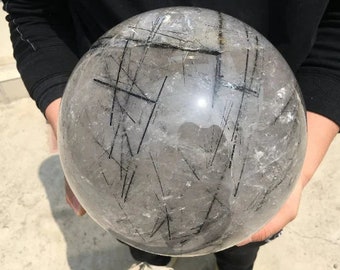 Beautiful 39.6LB+ Natural Black Tourmaline quartz,Big Crystal Ball,Big Specimen,Crystal Sphere,Reiki Healing,Luxury Decoration Gifts TN-3